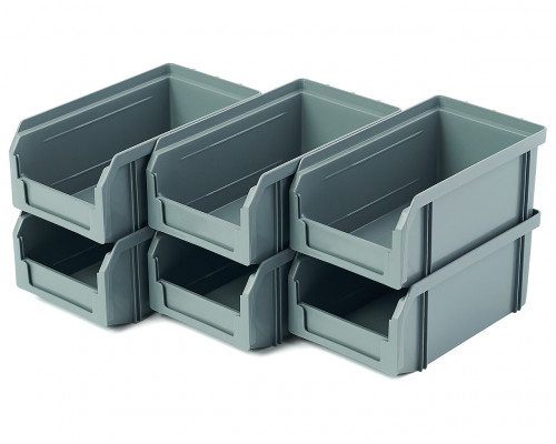 Пластиковый ящик Стелла-техник V-1-К6-серый , 180х200х140мм, комплект 6 штук