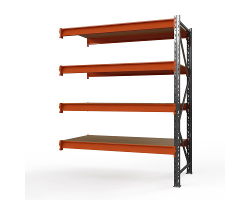 Секция приставная стеллажа металлического Оптима, 2500x1250x785 мм. Ярусы: 4 шт. фанера
