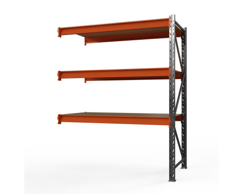 Секция приставная стеллажа металлического Оптима, 3000x1250x785 мм. Ярусы: 3 шт. фанера