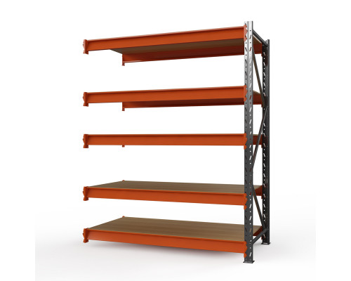 Секция приставная стеллажа металлического Оптима, 3500x1250x785 мм. Ярусы: 5 шт. фанера