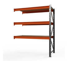 Секция приставная стеллажа металлического Оптима, 3500x1530x785 мм. Ярусы: 3 шт. фанера